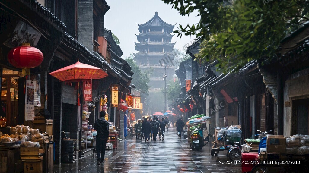 雨中古街