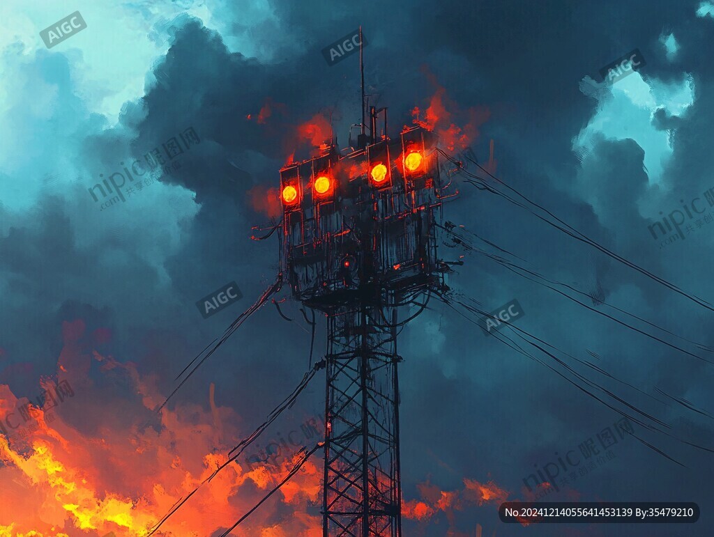 火燒云電線塔