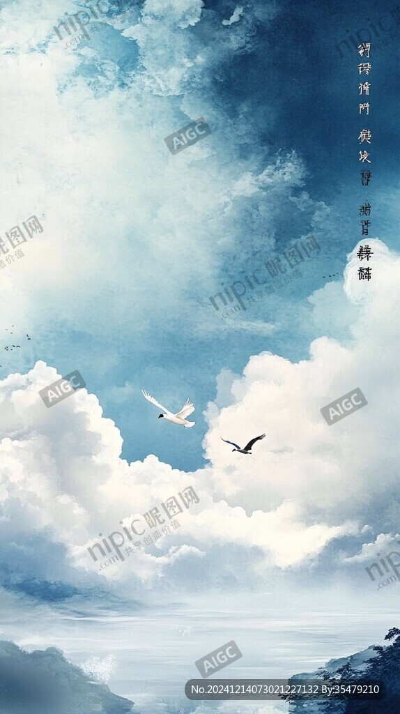 仙鶴云海插畫