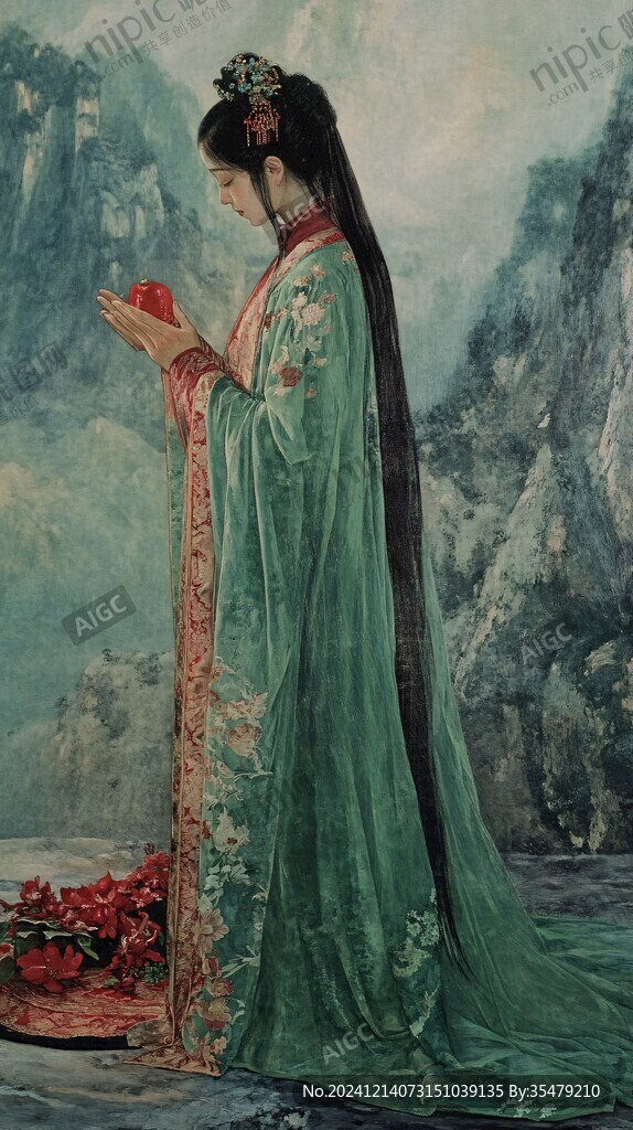 綠衣衫紅裙古裝美女