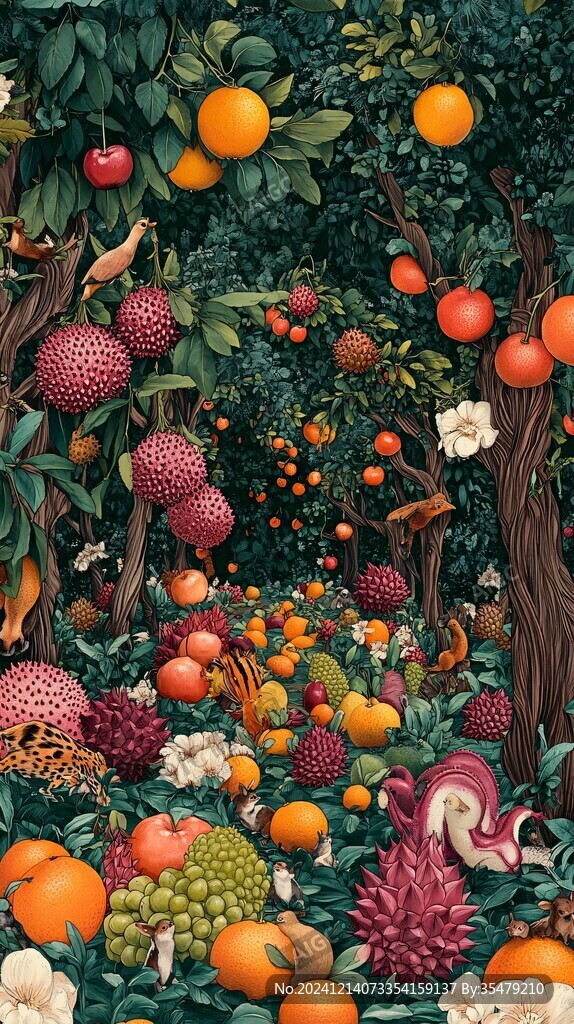 水果林手繪插畫