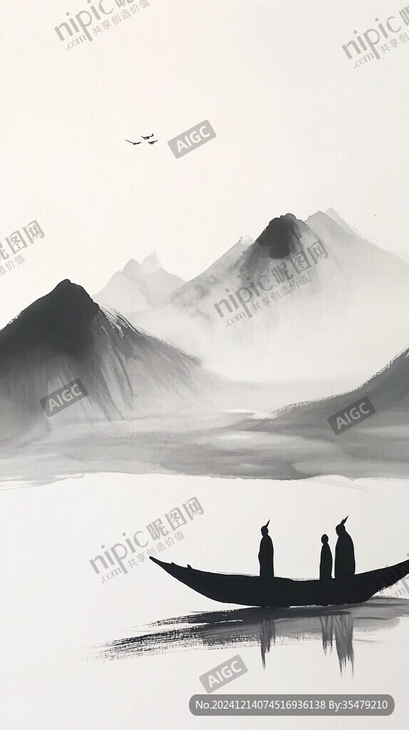 山水行舟插畫
