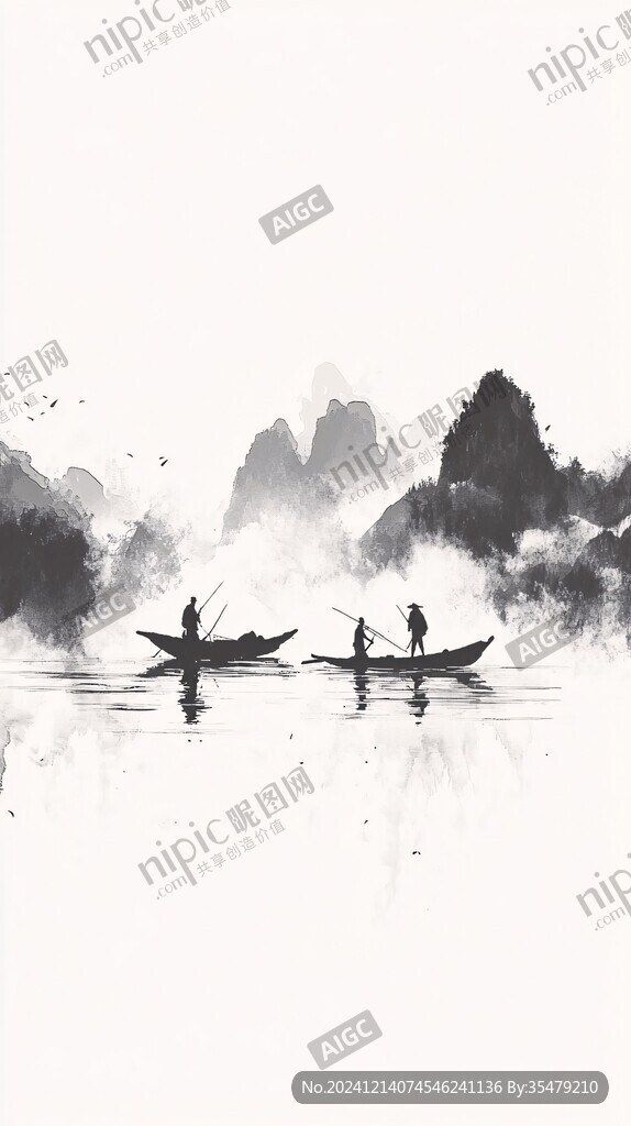 小船水墨山水