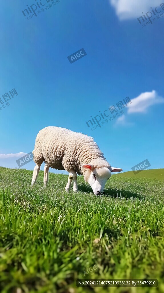 藍(lán)天白云下的大草原羊