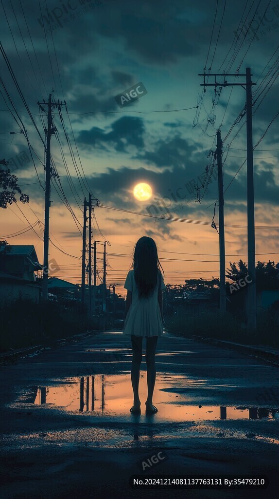 夜雨趕路的女人