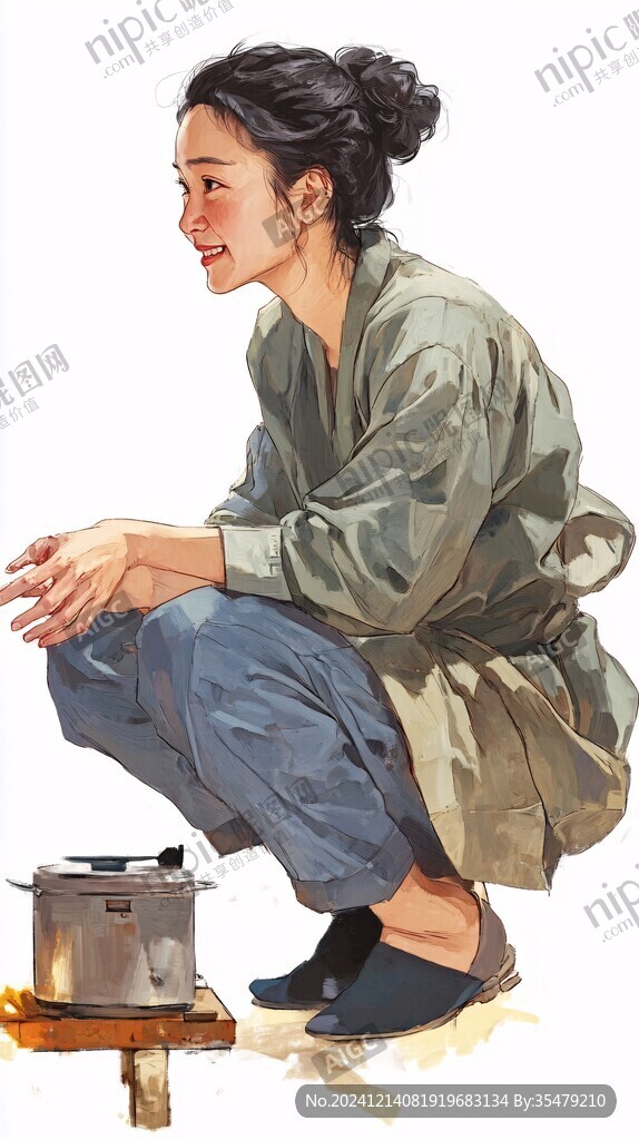 蹲坐人物素材