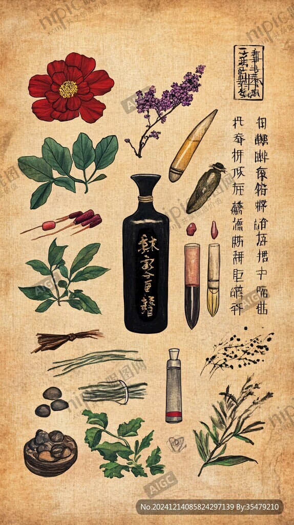 插畫中藥養生草本植物