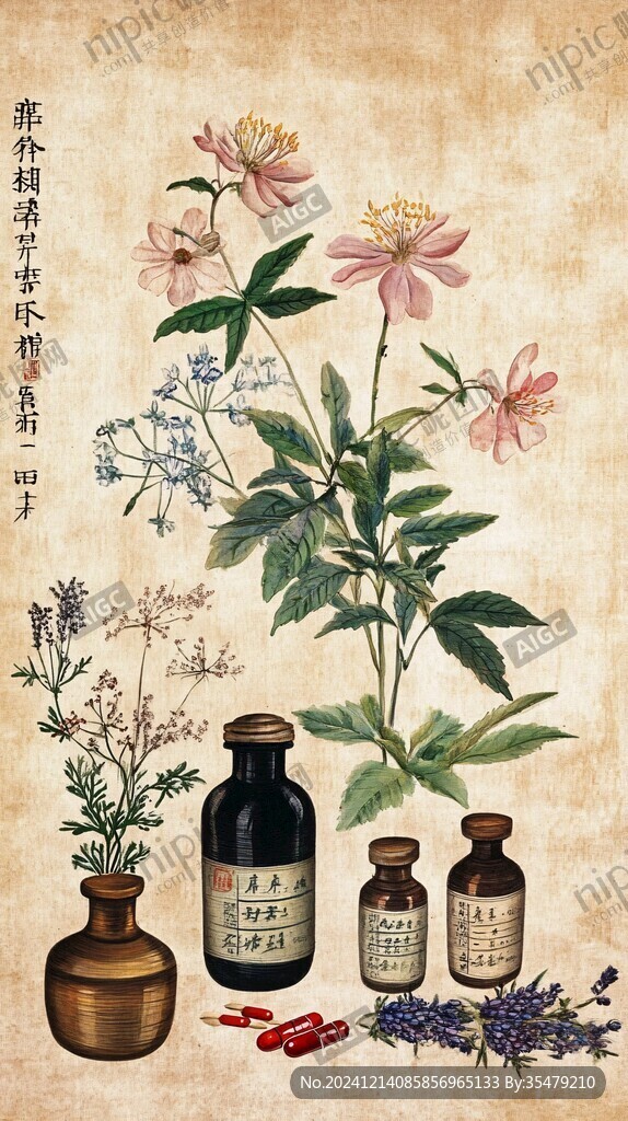 中手繪草藥包裝插畫