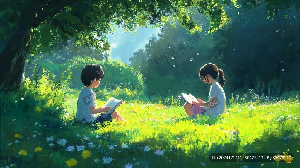 雙人讀書情景
