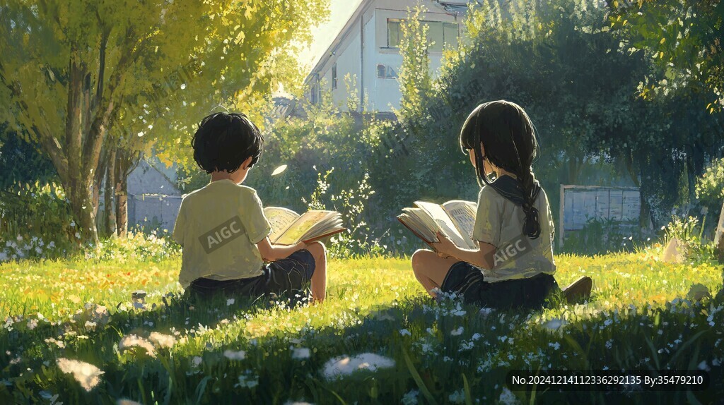 雙人讀書情景