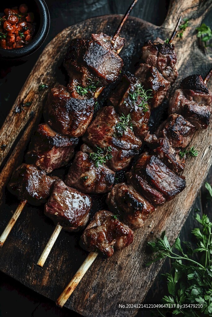牛肉串高清俯拍圖片