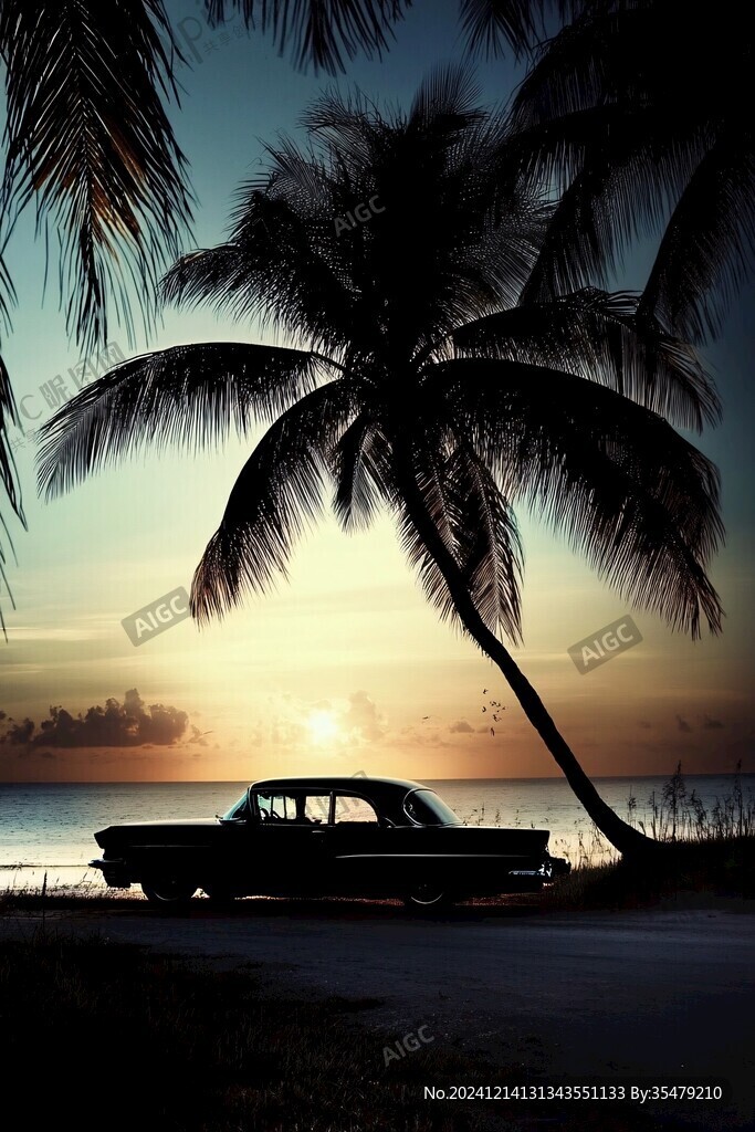 海邊停放的轎車