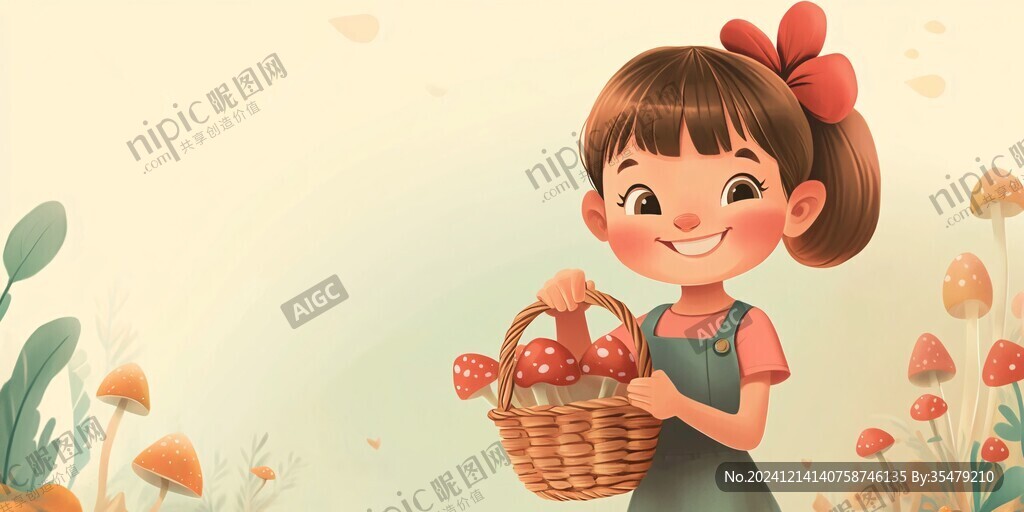 采摘櫻桃的小女孩插畫
