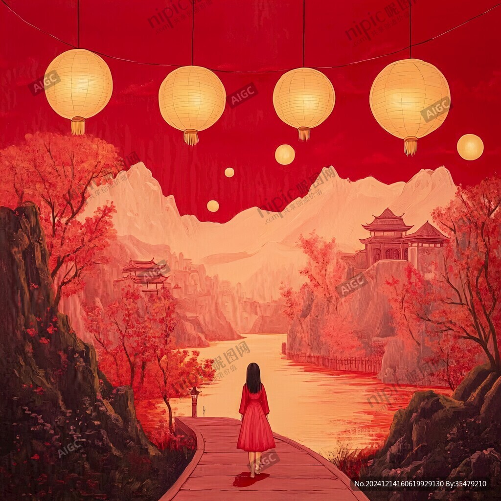 新中式紅葉插畫