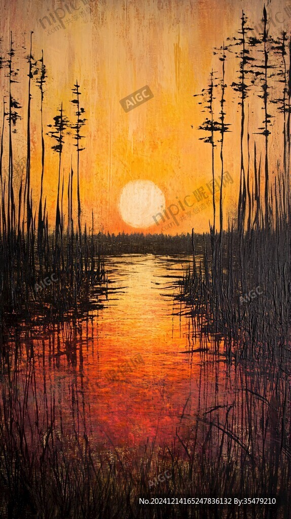 月夜芦苇荡禅意装饰画 月夜芦苇荡禅意装饰画