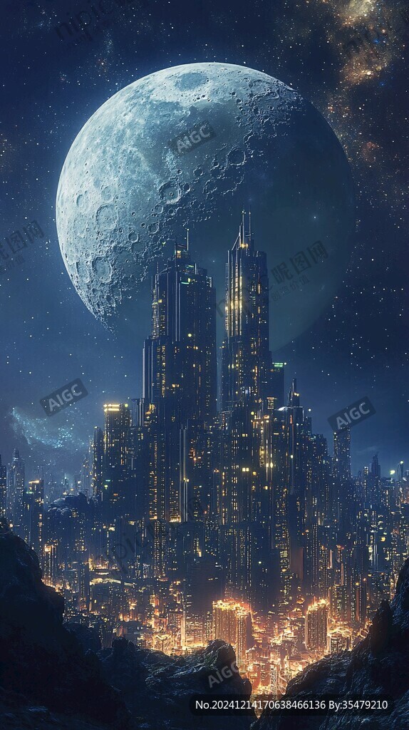 月光下的城市插畫