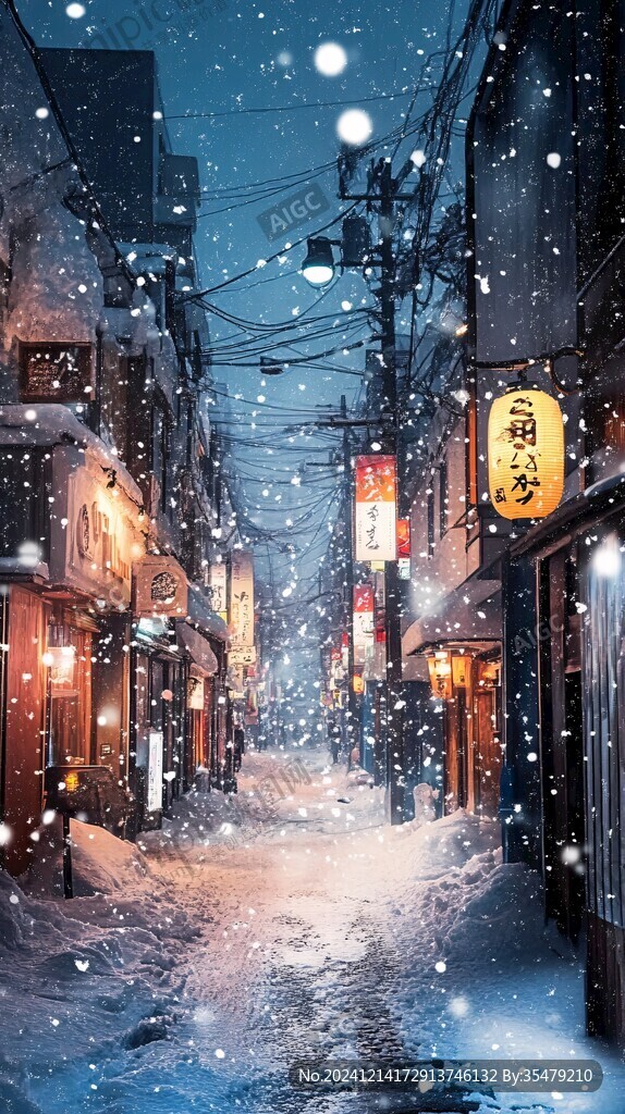 昏黃的雪景街道