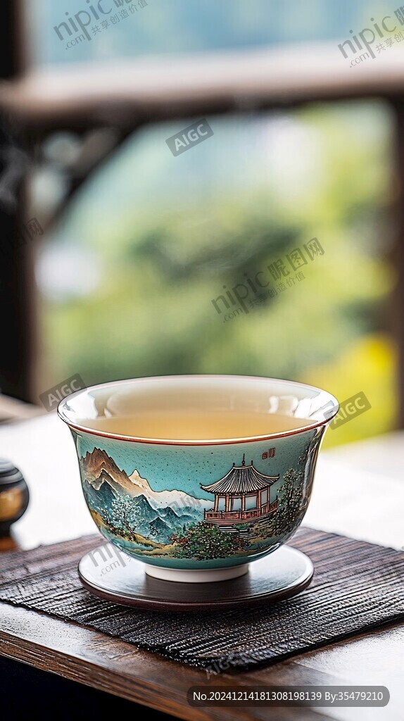山水人物紋凈水碗