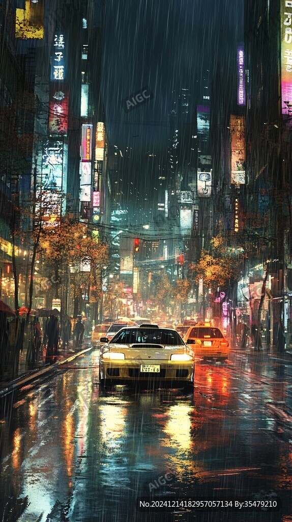 雨中城市街景