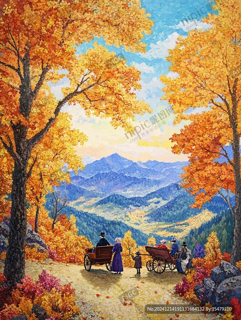 秋天美景秋天森林畫