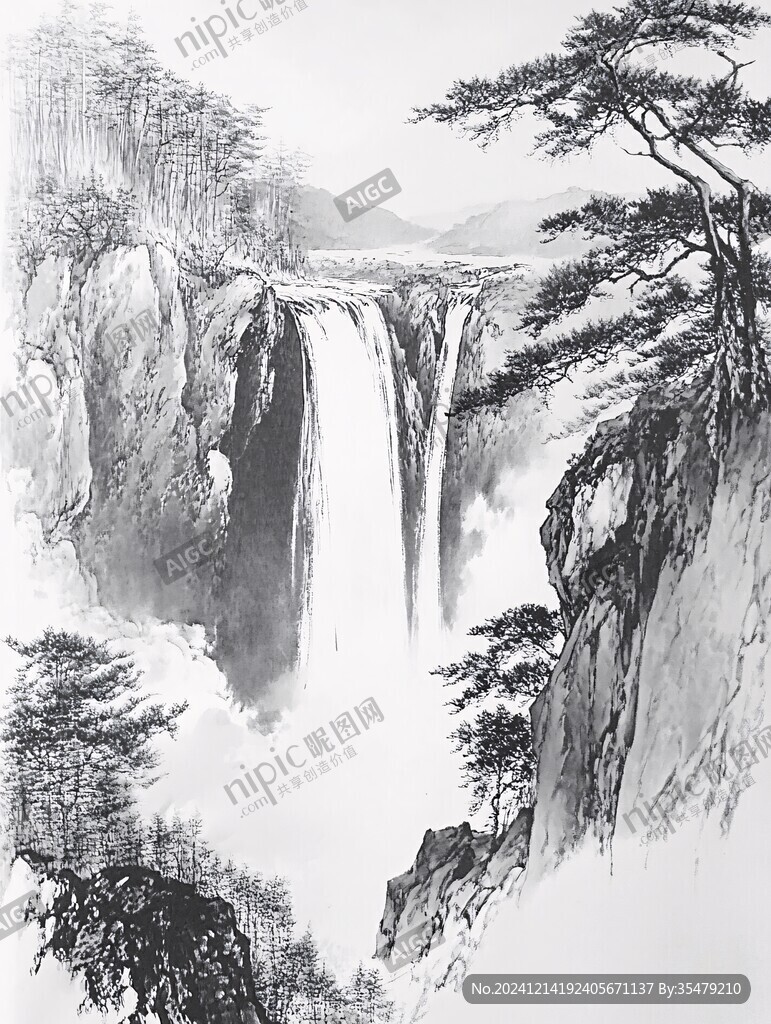 水墨迎客松