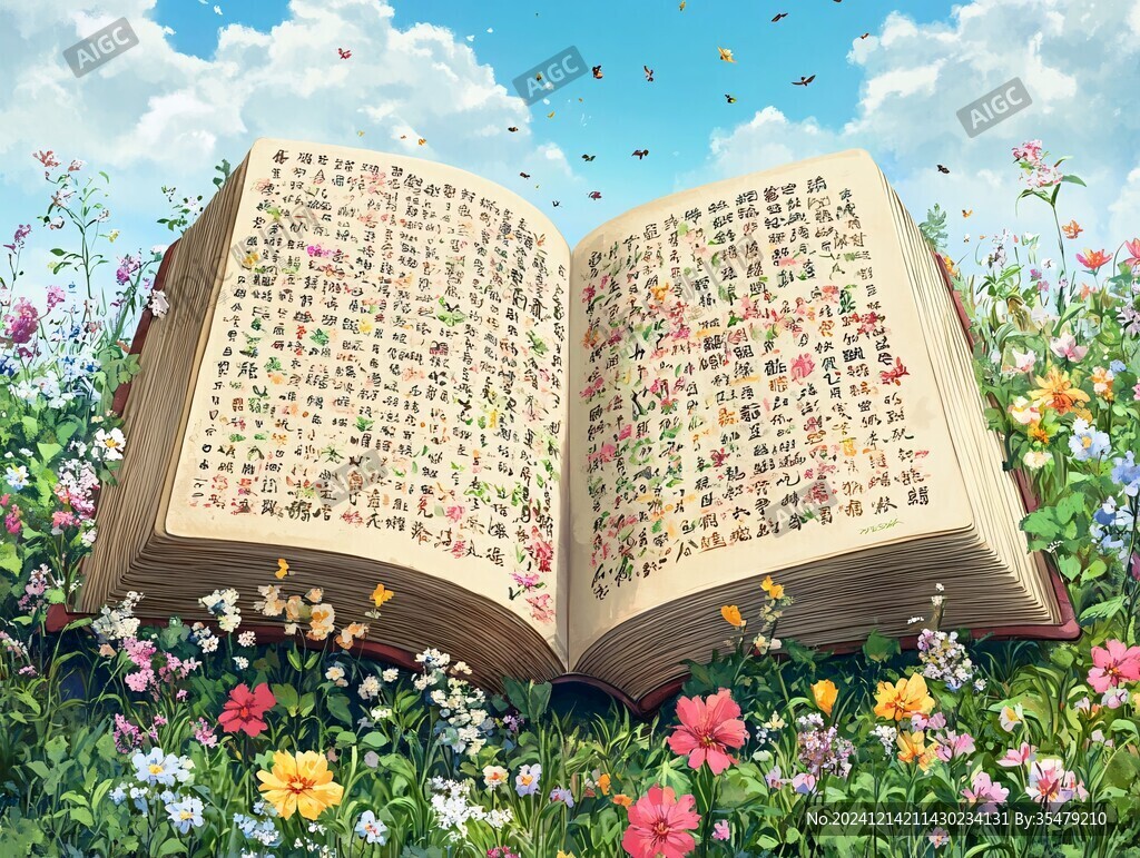 書籍花卉插圖素材