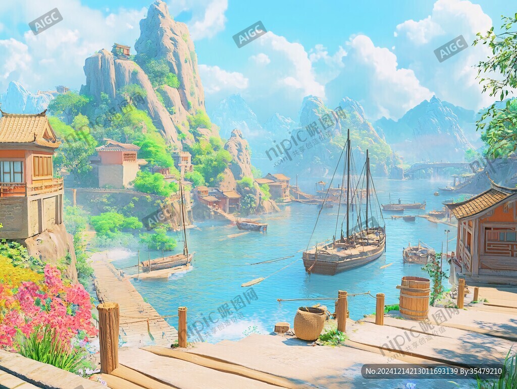 古代渡口場景