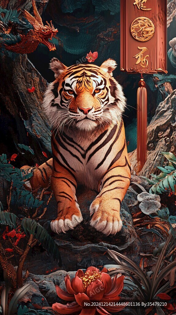 瑞虎寅虎迎春插畫