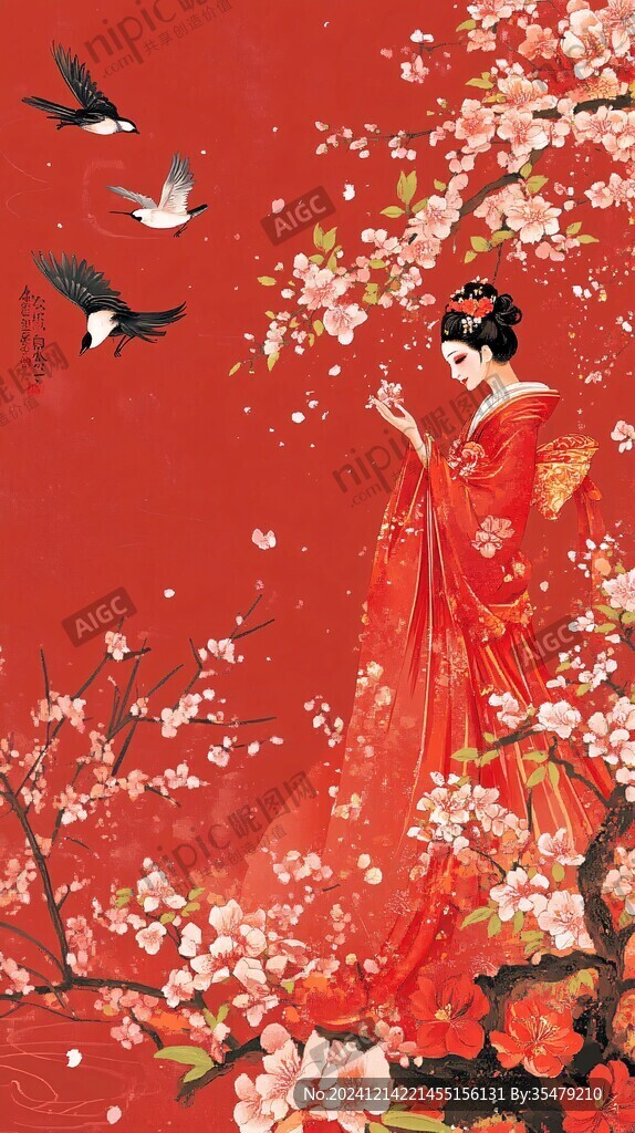 紅衣美人插畫