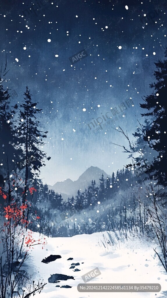 手繪雪夜風(fēng)景無框畫