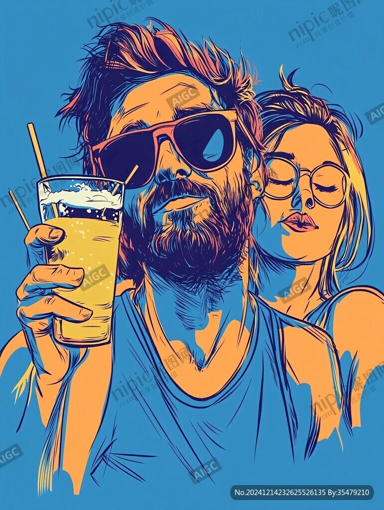 情侶插畫飲品插畫