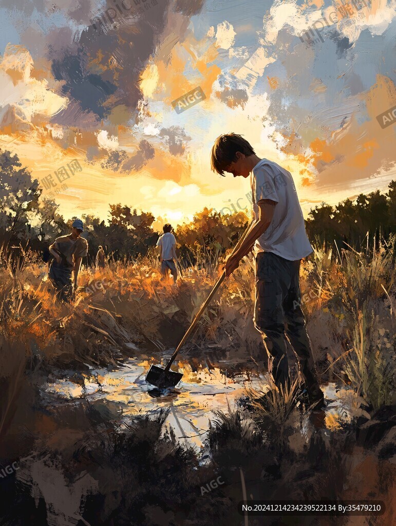 夕陽下干農活
