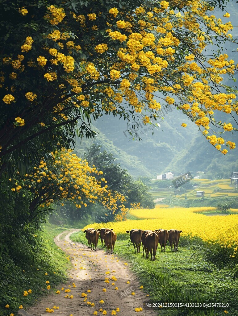 油菜花叢中的小路