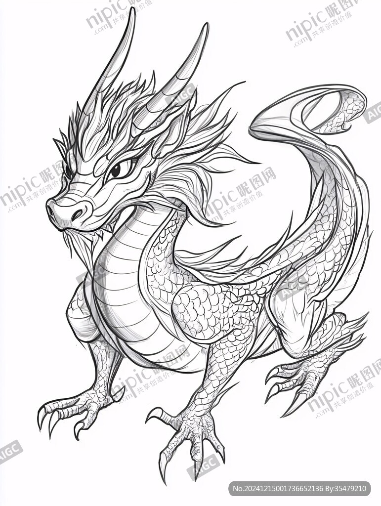 白描手繪龍