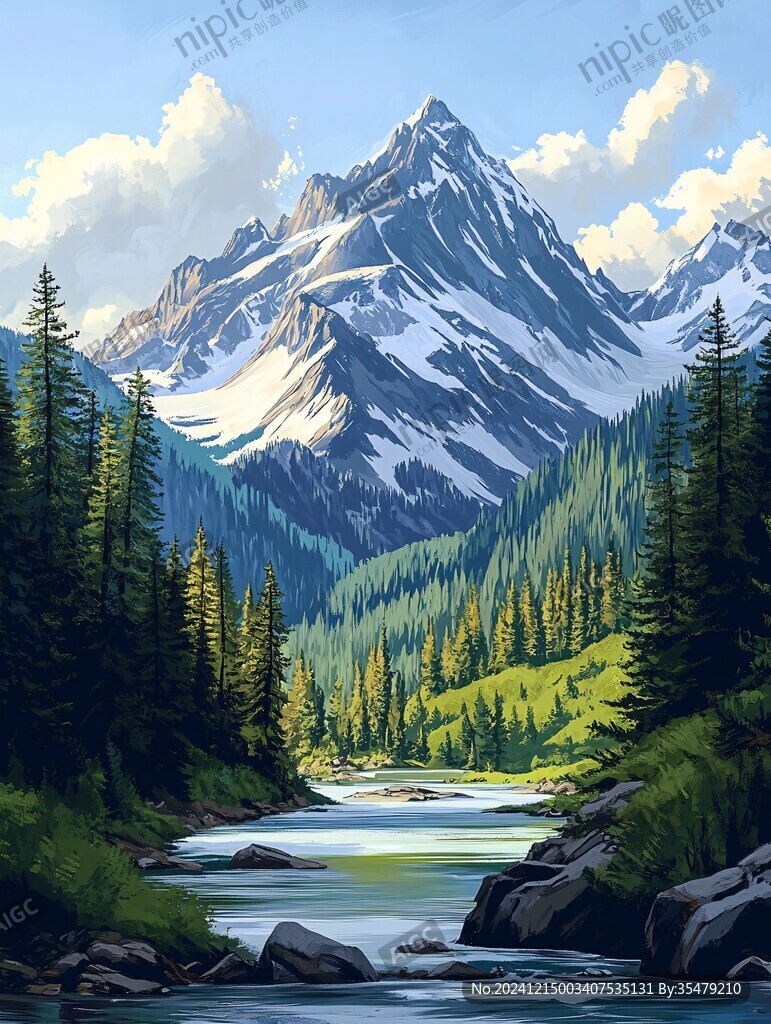 大自然山川插畫
