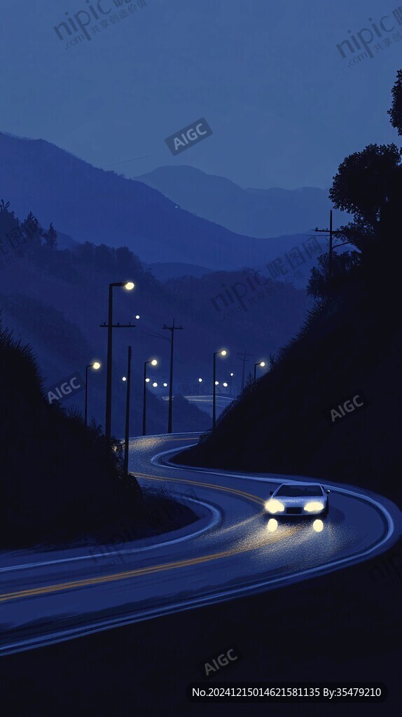 山路傍晚夜幕