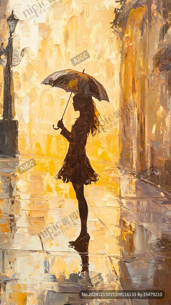 雨中撐傘的少女