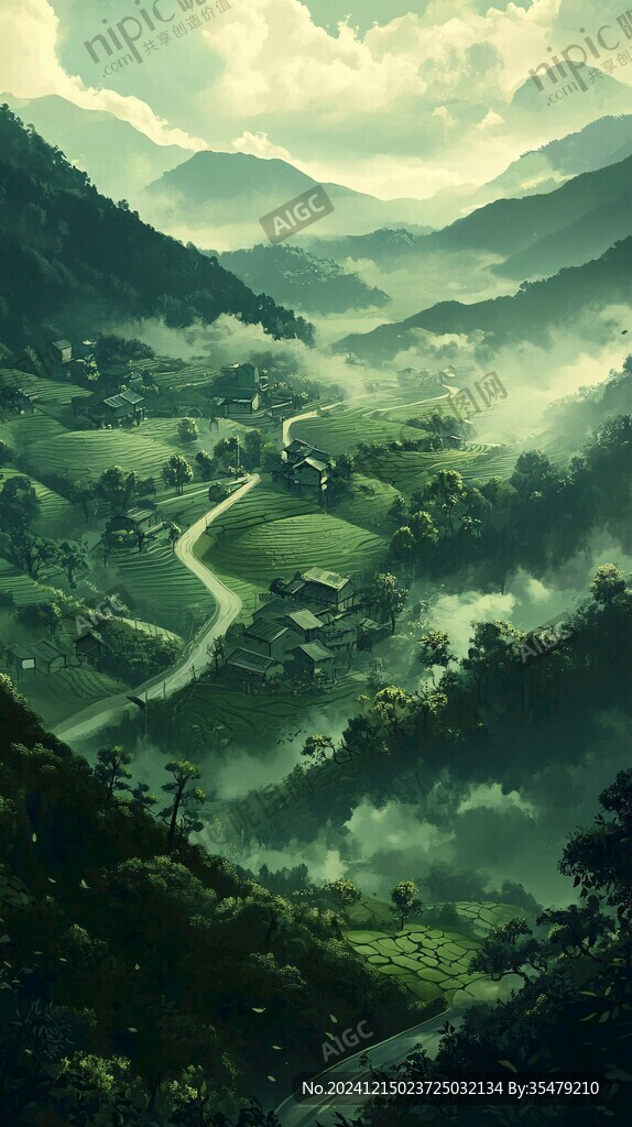 唯美山村圖