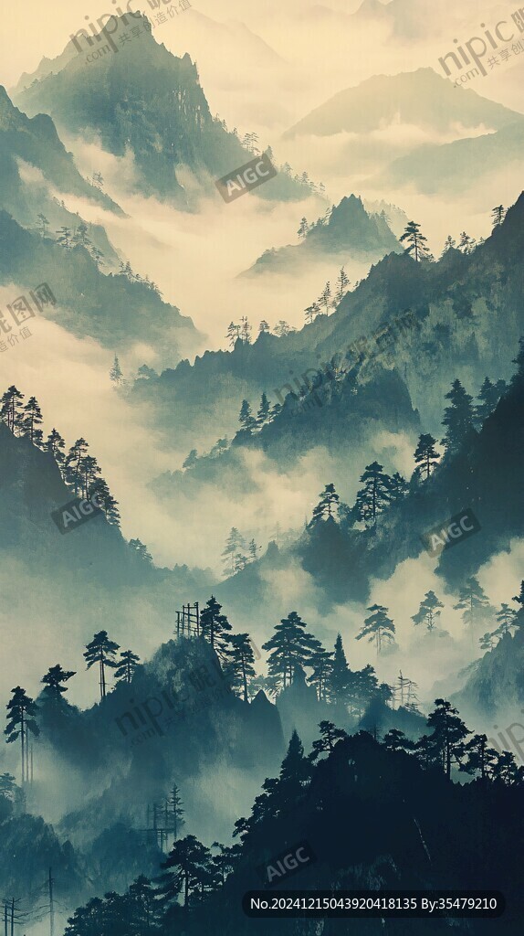 迎客松水墨山川