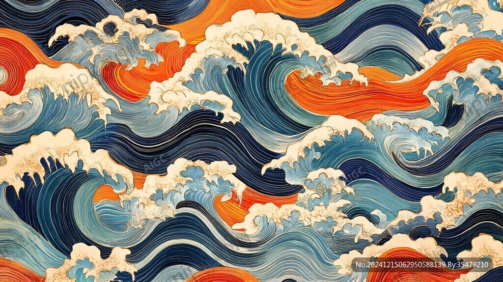 古風海浪包裝插畫