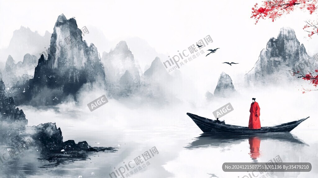 古風人像水墨山水