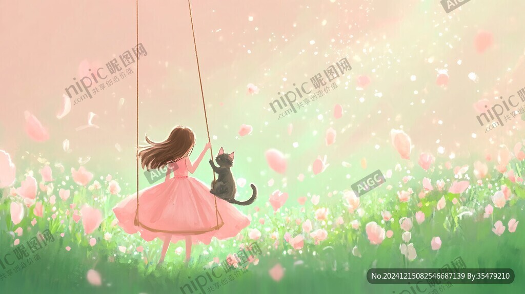 小女孩粉色浪漫背景