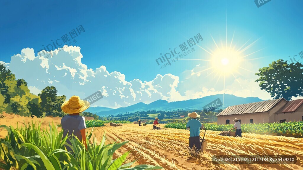 打谷插畫