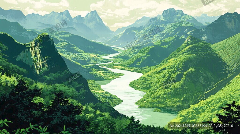 山川河流電腦畫