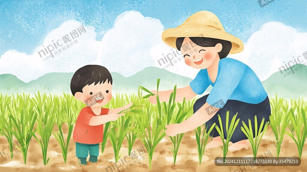 種水稻插畫