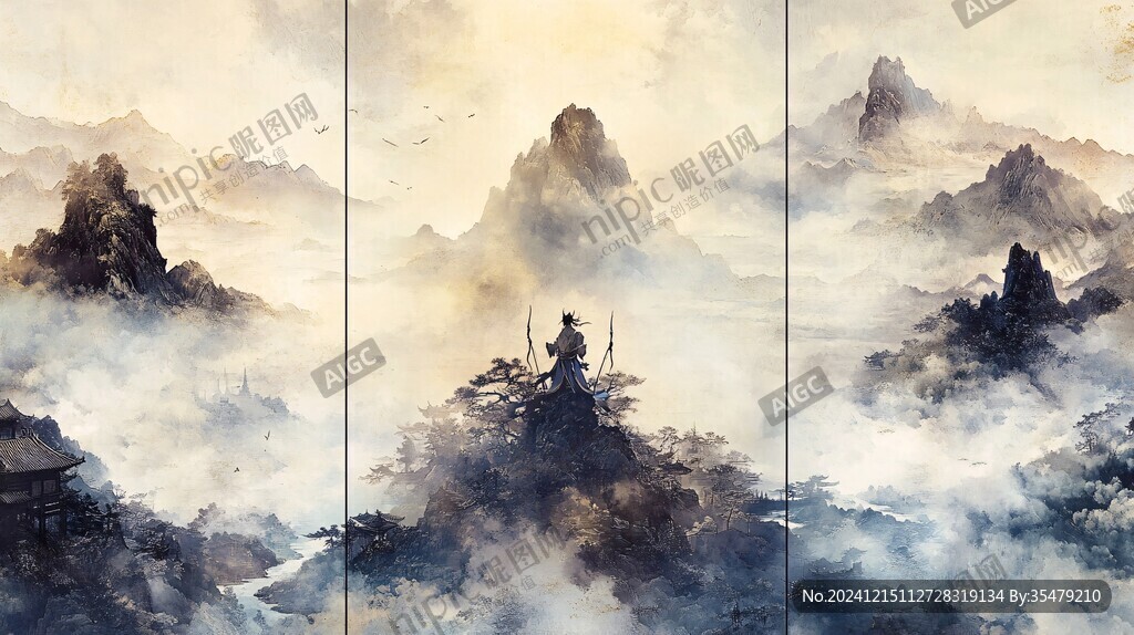 禪境墨韻油畫屏風條屏