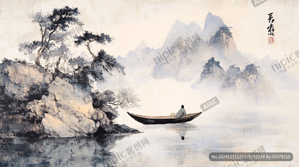一葉孤舟意境畫