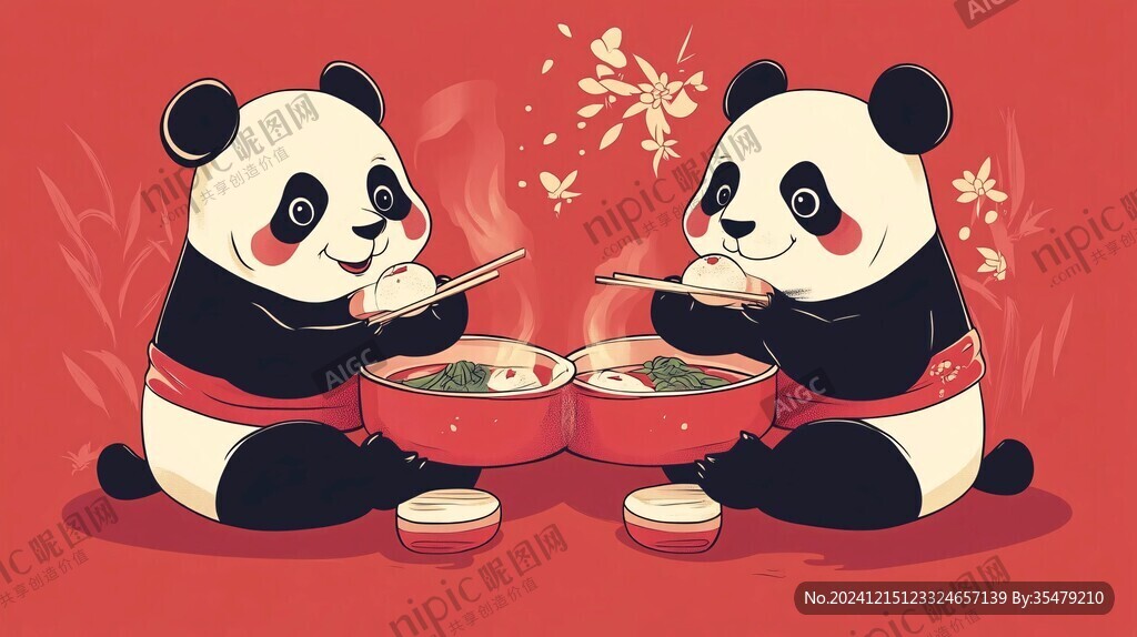 熊貓火鍋插畫