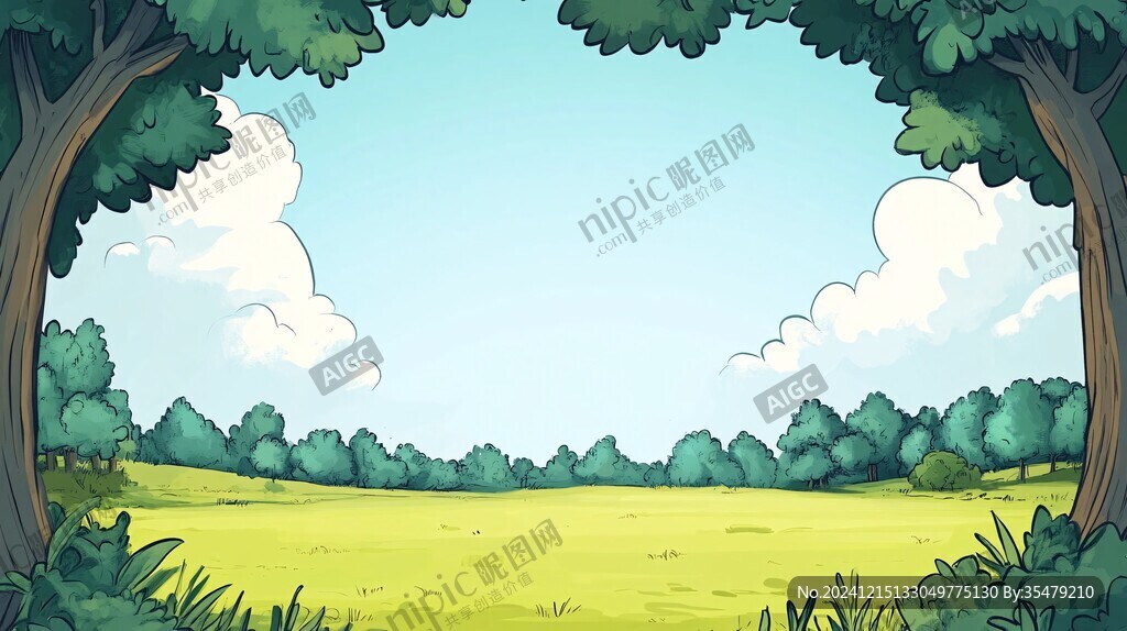 卡通綠樹草地背景