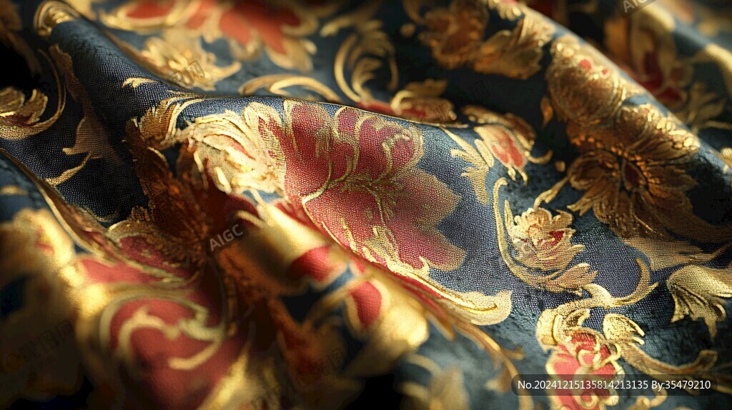 藍(lán)綢拼金繡